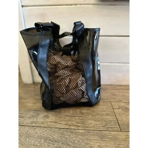 No Boundaries NB211129 Black Leather Mesh Beach Tote Bag